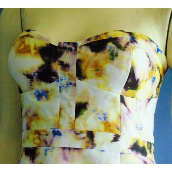 J. Crew Linen Silk Yellow Tie Dye Strapless Summer Dress 6 - Picture 5 of 7